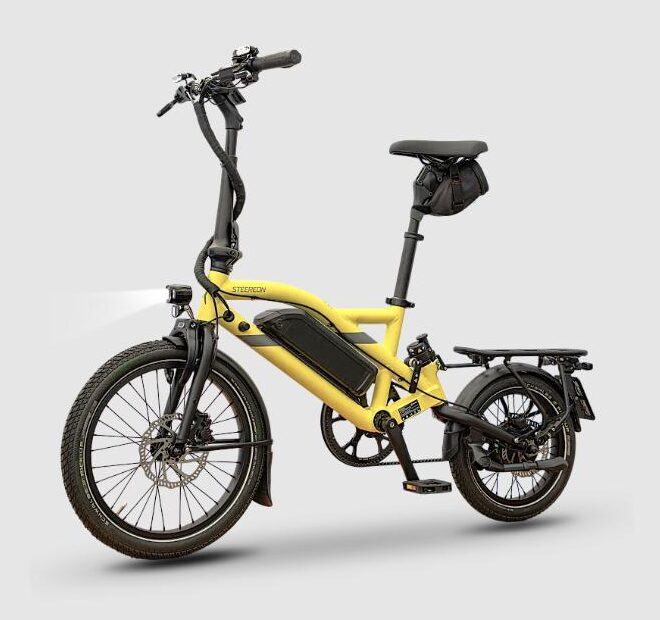 STEEREON A25 faltbares E-Bike mit Gasgriff in Gelb, Seitenansicht